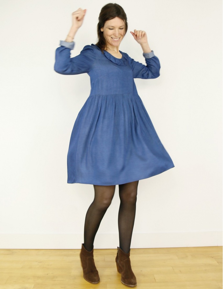 A photo of a finished Jenna Dress and Blouse.
