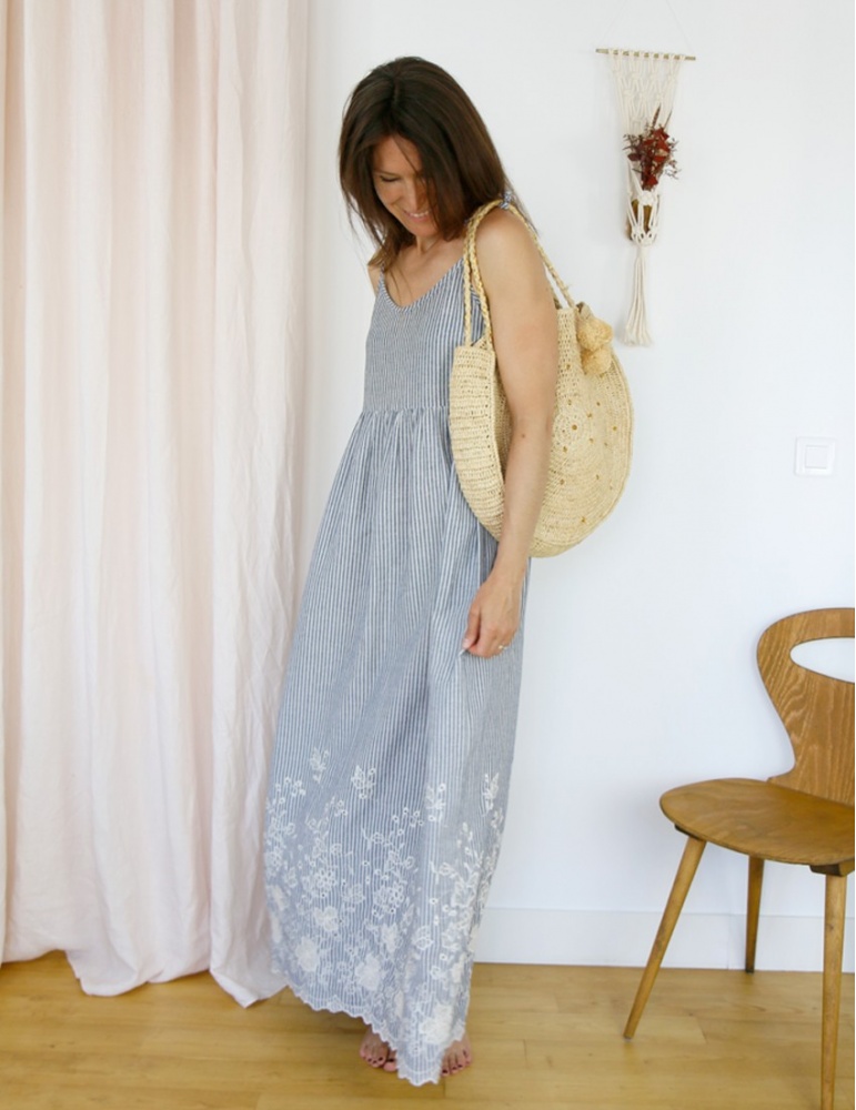 A photo of a finished Crepuscule Dress and Top.