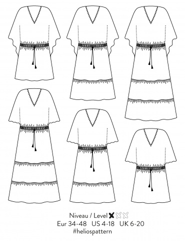 Technical drawings Helios dress, front and back view