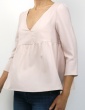 sewing pattern Eugenie blouse made from a nude color France Duval Stalla fabric, front view