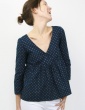 sewing pattern Eugenie blouse made from a navy blue fabric, front view