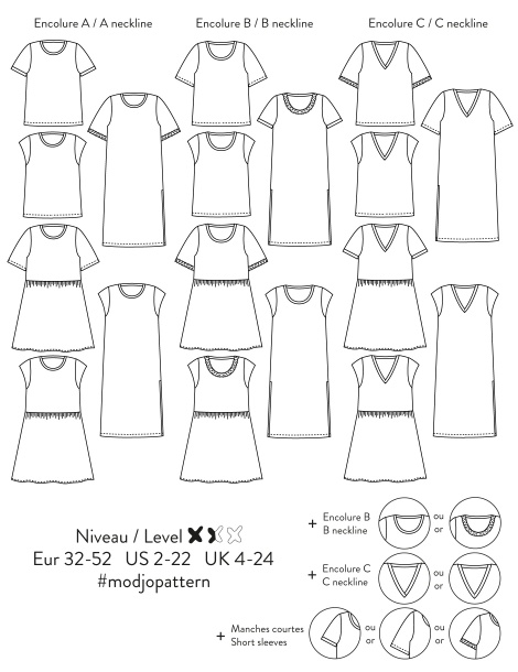 Modjo women T-shirt or dress sewing pattern paper version with free sew ...