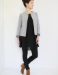 sewing pattern Claudie jacket in black and white thick cotton, with no collar, front view