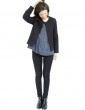 sewing pattern Claudie jacket in black woolen double gauze, with no collar, full-lenght view