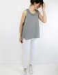 sewing pattern Alizé tank top with neckline flounce, in grey linen, third front view full-length