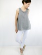 sewing pattern Alizé tank top with neckline flounce, in grey linen, front view full-length