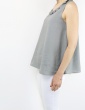 sewing pattern Alizé tank top with neckline flounce, in grey linen, profile view American shot