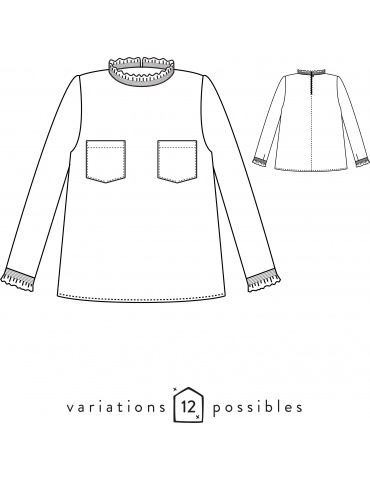 Technical drawings Passion blouse, front and back view